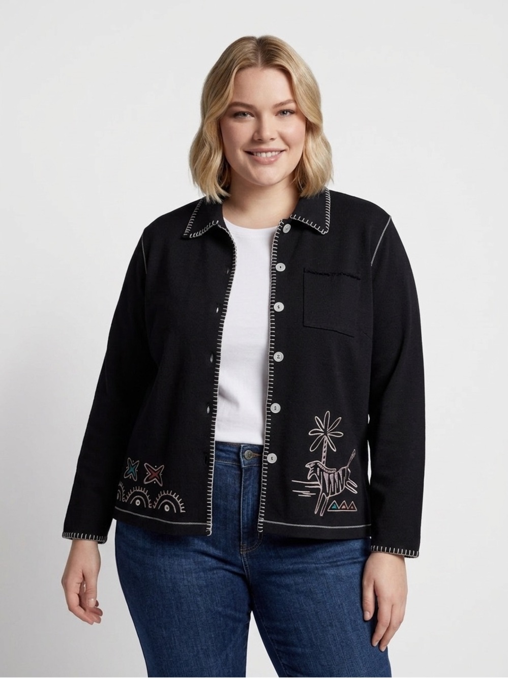 Grandma-Core Black Jacket with Embroidered Design
